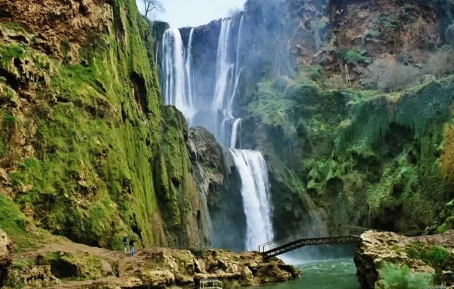 Ouzoud waterfalls cascading over red cliffs, Morocco