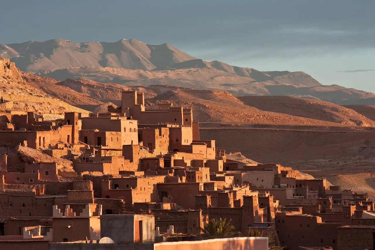The fortified clay kasbah of Ait Ben Haddou stands along the historic caravan route to the Sahara.